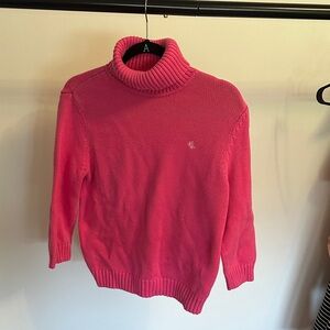 Lauren Ralph Lauren Vibrant Pink Turtleneck Sweater Cropped Sleeve